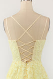 Yellow Spaghetti Straps Ball Dress