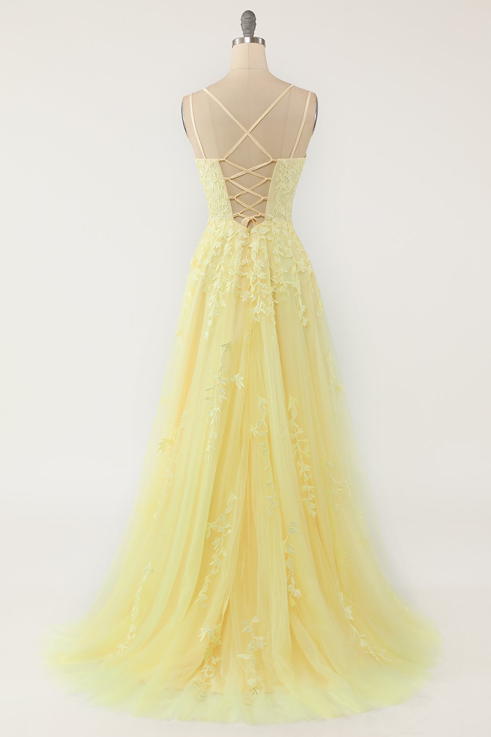 Yellow Spaghetti Straps Ball Dress