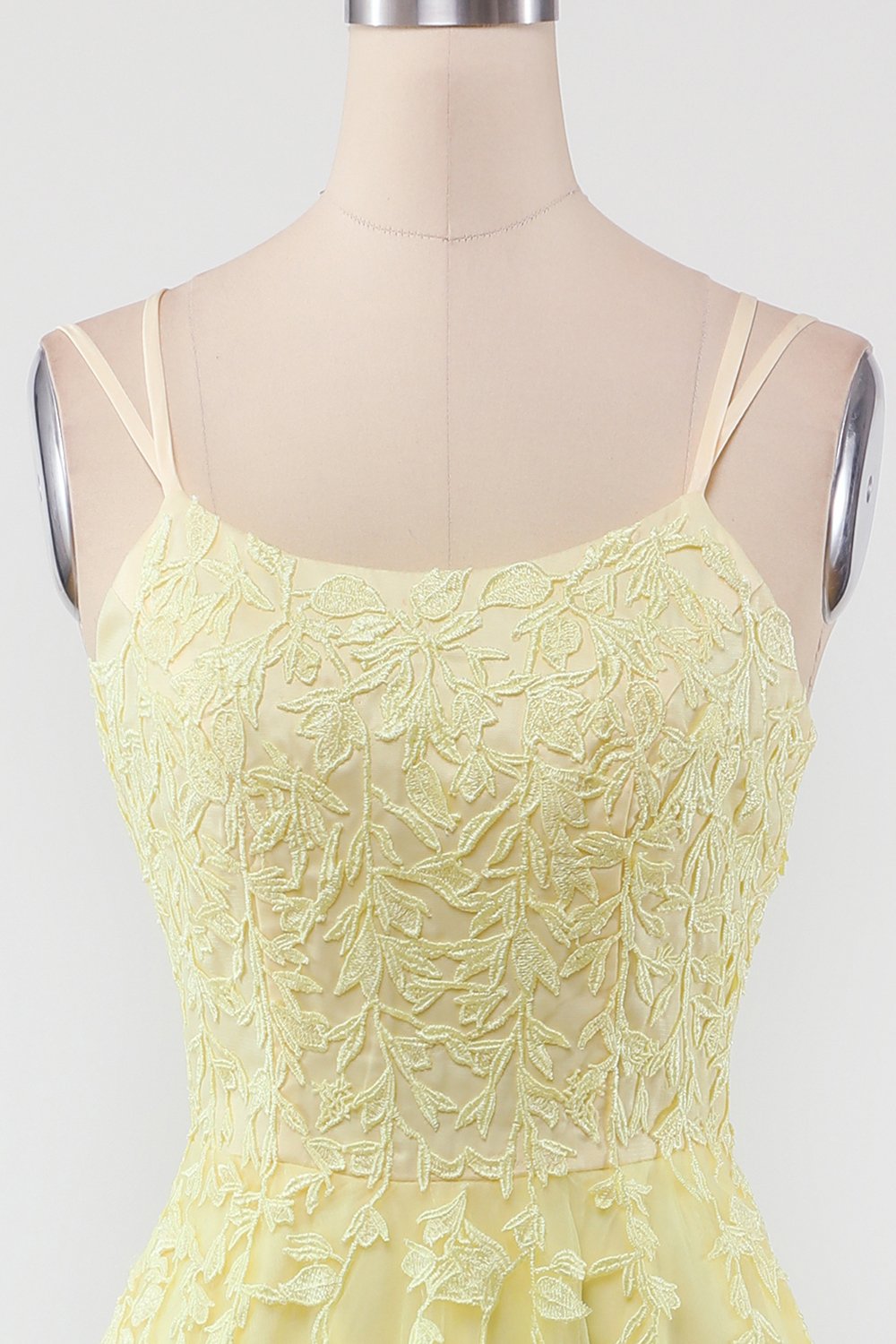 Yellow Spaghetti Straps Ball Dress