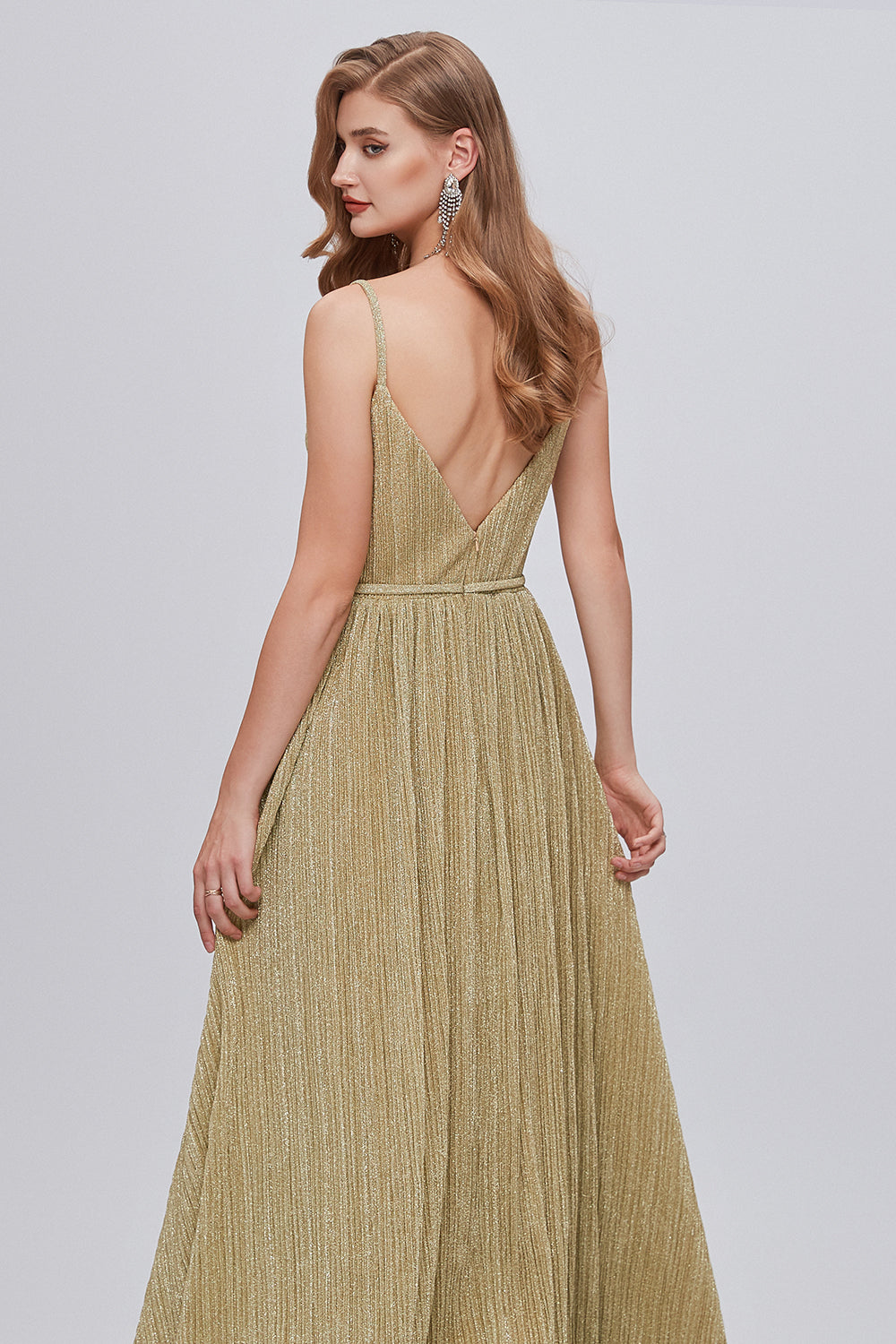 Golden Ruched A-Line Long Ball Dress