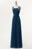 Simple Burgundy A-Line Long Bridesmaid Dress