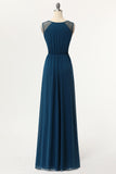 Simple Burgundy A-Line Long Bridesmaid Dress