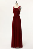 Simple Burgundy A-Line Long Bridesmaid Dress