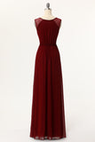 Simple Burgundy A-Line Long Bridesmaid Dress
