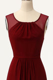 Simple Burgundy A-Line Long Bridesmaid Dress