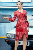 Burgundy Polka Dots Casual Dress