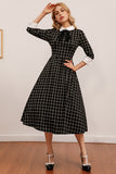 Vintage Black Plaid Midi Swing Dress