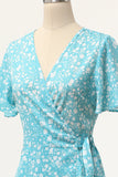 Summer Burgundy Print Wrap Casual Dress