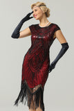 Burgundy Gatsby Glitter Fringe 1920s Dress