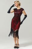 Burgundy Gatsby Glitter Fringe 1920s Dress