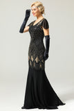 Black 1920s Sequins Flapper Long Dress