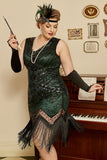 Plus Size V-Neck Fuchsia 1920s Flapper Dress