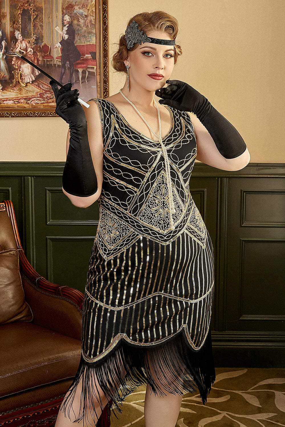 Royal Blue Plus Size 1920s Dress With Fringes