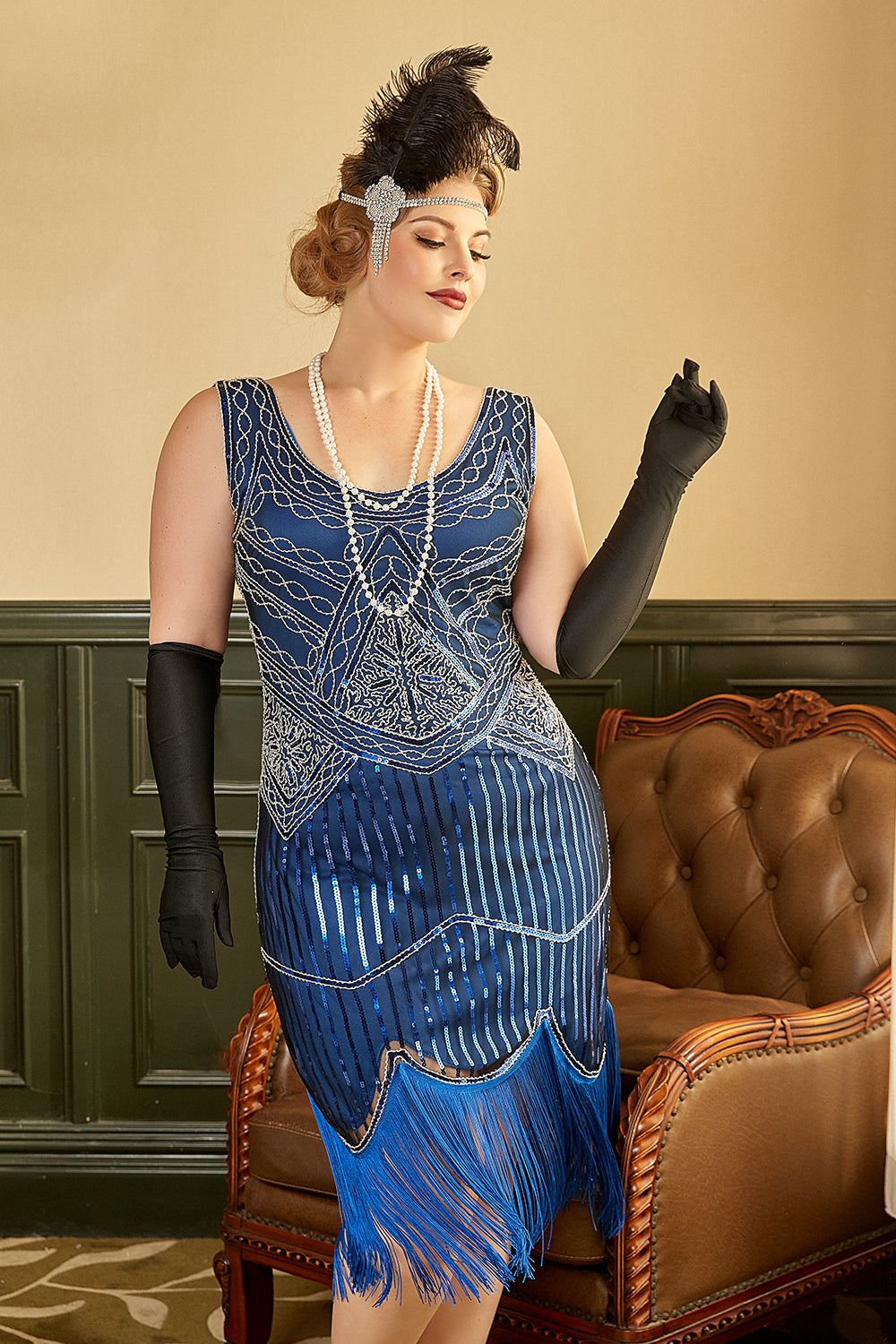 Black Sequins Fringes Plus Size 1920s Flapper Dress