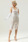White 1920 Retro Sequin Fringe Dress