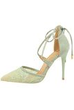 Shallow Pointed Toe Mesh Lace Cross Strap High Heels