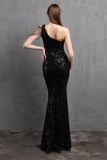 Gold Mermaid One-Shoulder Sequin Bal Dress
