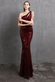Gold Mermaid One-Shoulder Sequin Bal Dress