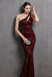 Gold Mermaid One-Shoulder Sequin Bal Dress