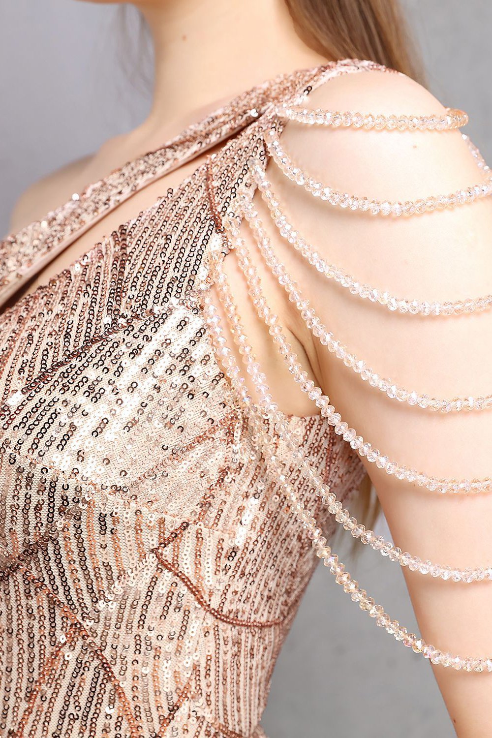 Gold Mermaid One-Shoulder Sequin Bal Dress
