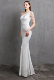 Gold Mermaid One-Shoulder Sequin Bal Dress