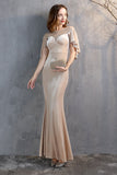 Champagne Velvet Mermaid Long Ball Dress