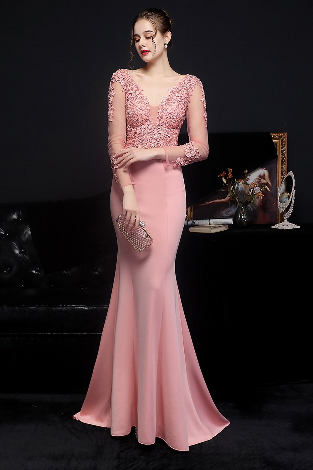 White Applique Mermaid Ball Dress