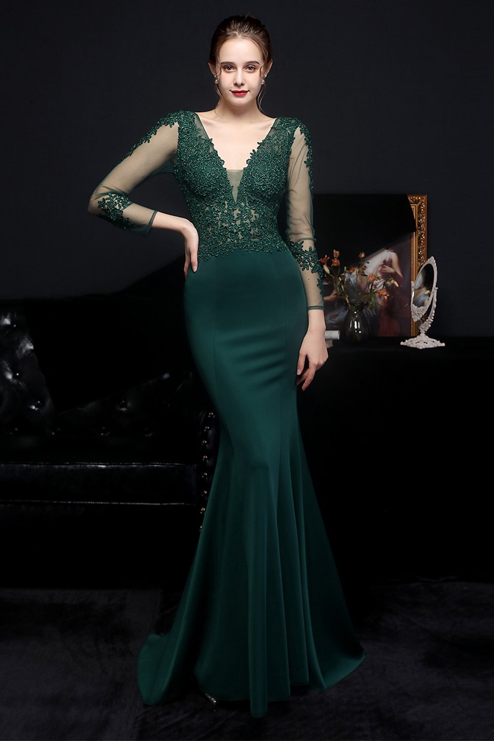 White Applique Mermaid Ball Dress