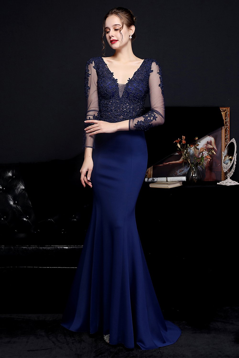 White Applique Mermaid Ball Dress