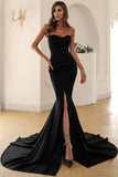 Black Strapless Sweetheart Form-Fitting Mermaid Long Ball Dress