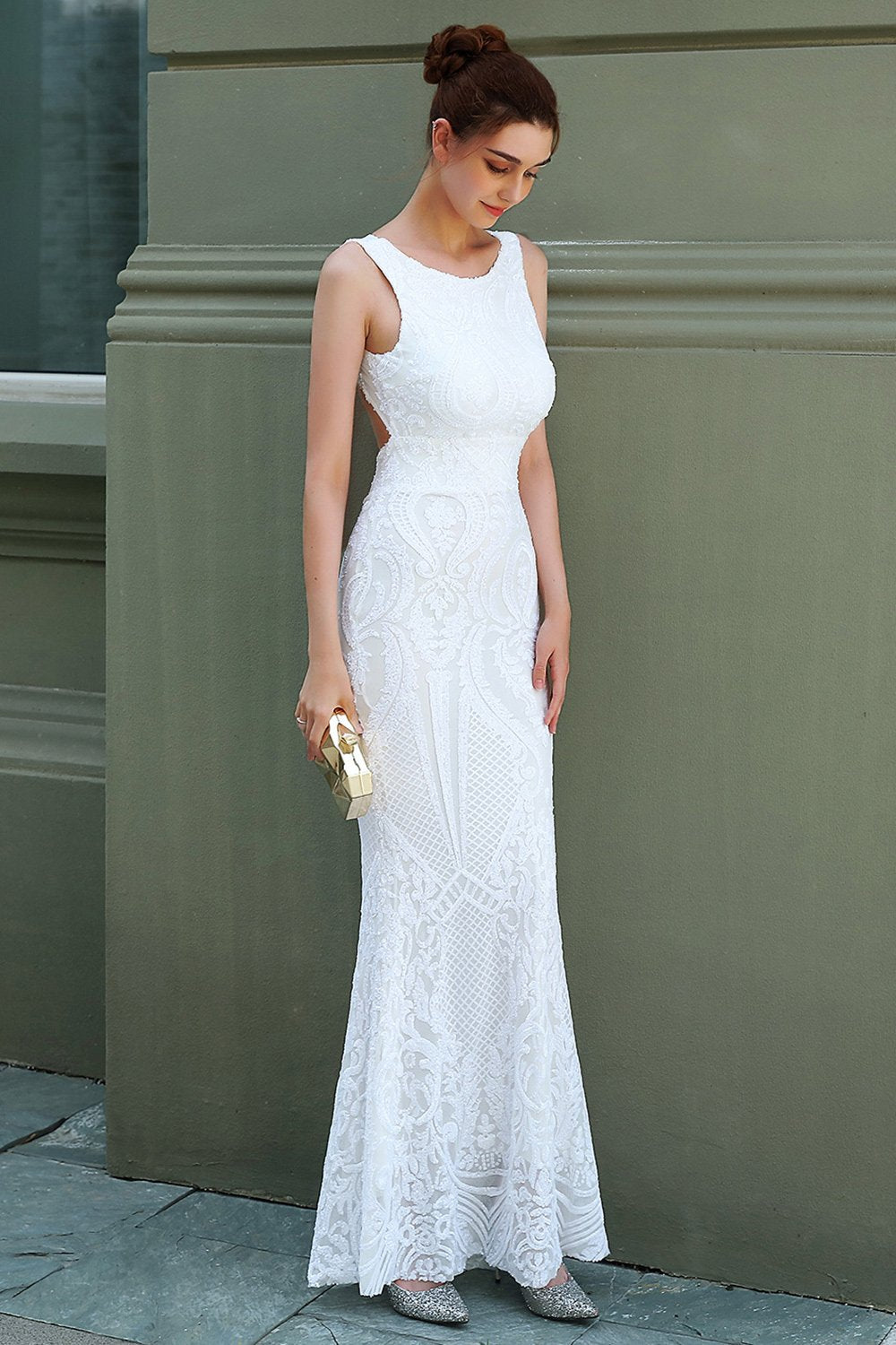 White Mermaid Formal Ball Dress