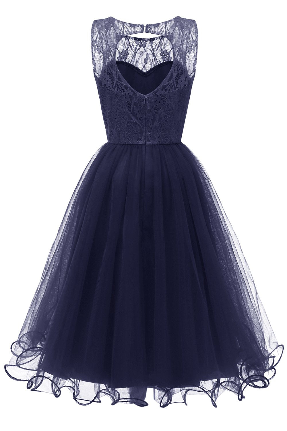 Navy Round Neck Lace  Cocktail Party Dress