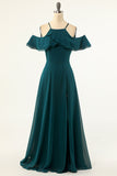 Green Cold-Shoulder Ball Dress