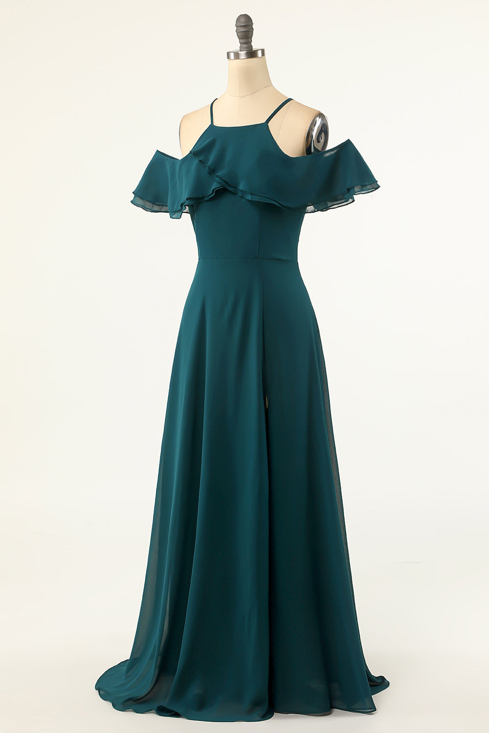 Green Cold-Shoulder Ball Dress