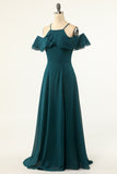 Green Cold-Shoulder Ball Dress