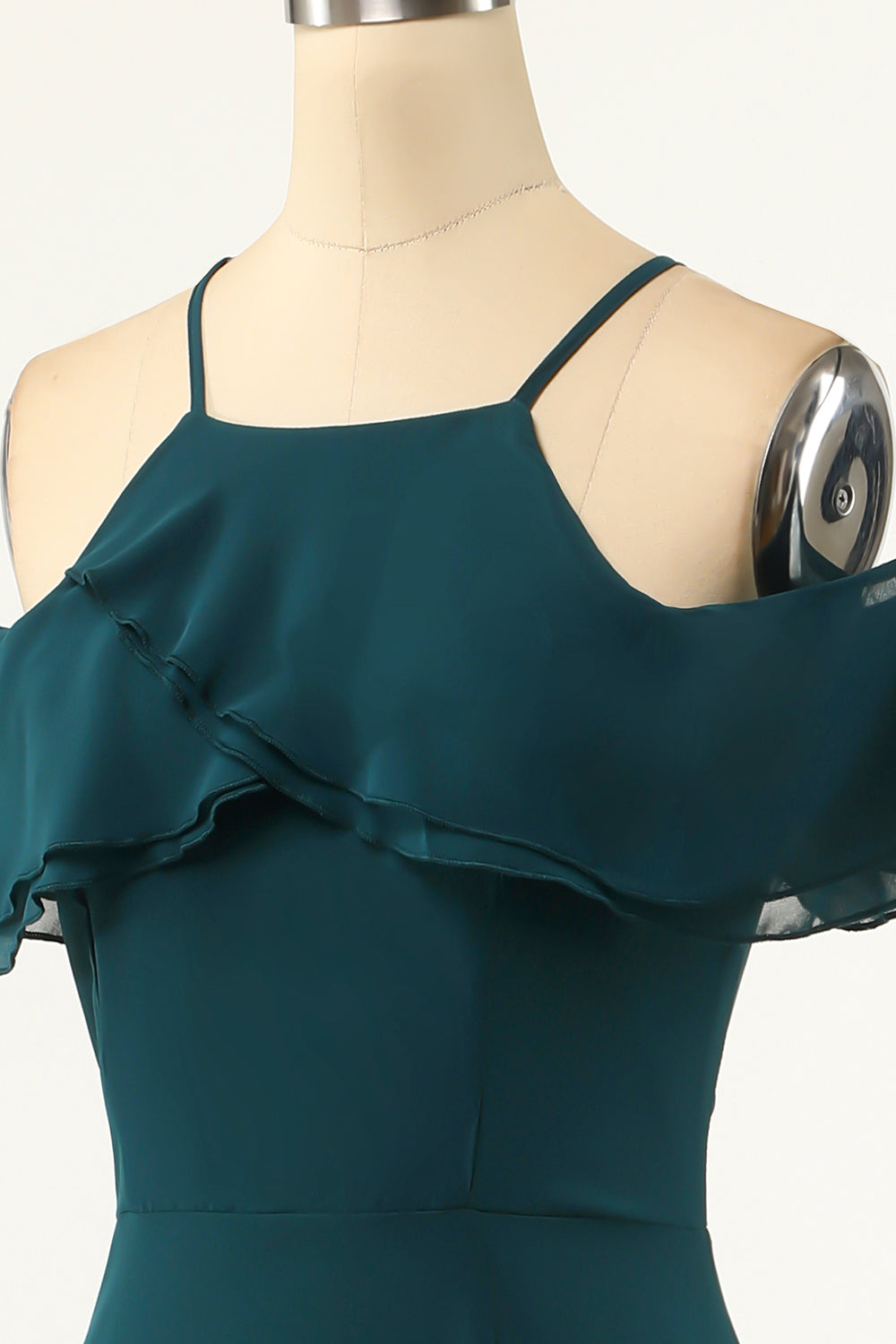Green Cold-Shoulder Ball Dress