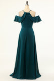 Green Cold-Shoulder Ball Dress