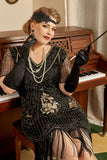 Red Golden Plus Size 1920s Gatsby Sequin Fringed Paisley Flapper Dress