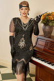 Red Golden Plus Size 1920s Gatsby Sequin Fringed Paisley Flapper Dress