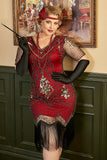 Red Golden Plus Size 1920s Gatsby Sequin Fringed Paisley Flapper Dress