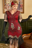 Red Golden Plus Size 1920s Gatsby Sequin Fringed Paisley Flapper Dress