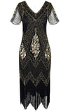 V Neck Black 1920s Plus Size Flapper Dress
