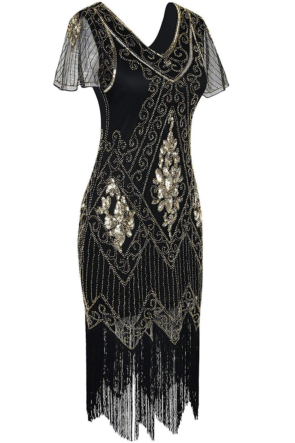 V Neck Black 1920s Plus Size Flapper Dress