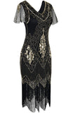 V Neck Black 1920s Plus Size Flapper Dress