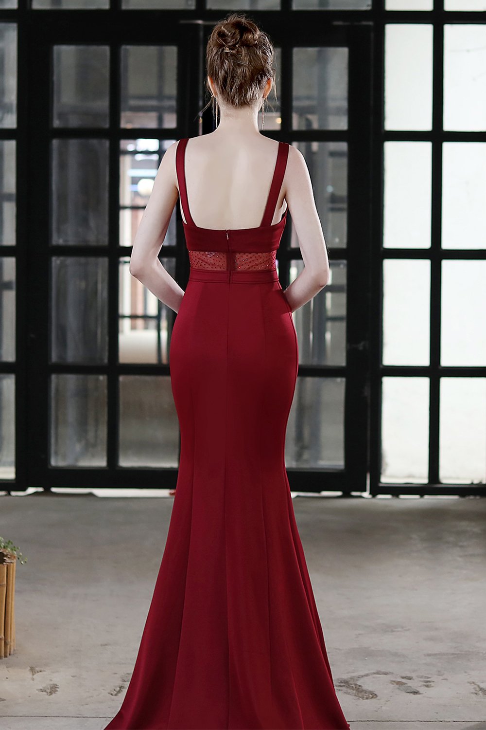Black Straps Sheer Slit Mermaid Long Formal Dress