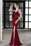 Black Straps Sheer Slit Mermaid Long Formal Dress