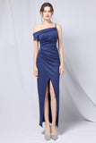 Burgundy One Shoulder Prom Dress with Slit