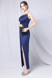 Burgundy One Shoulder Prom Dress with Slit