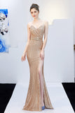 Sequins Spaghetti Straps Ball Dress with Slit