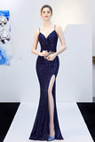 Sequins Spaghetti Straps Ball Dress with Slit